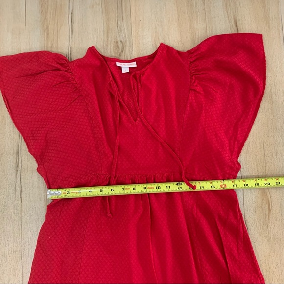 Ruffle Short Sleeve A-Line Dress - Knox Rose Red S Neck V - Picture 7 of 8